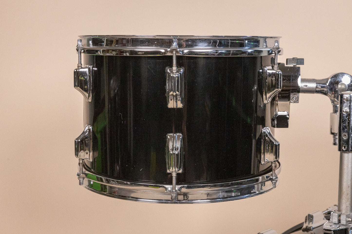 1980s Rogers XP-8 Jet Black Drum Pearl Drum Set 14x22 9x13 and 16x16