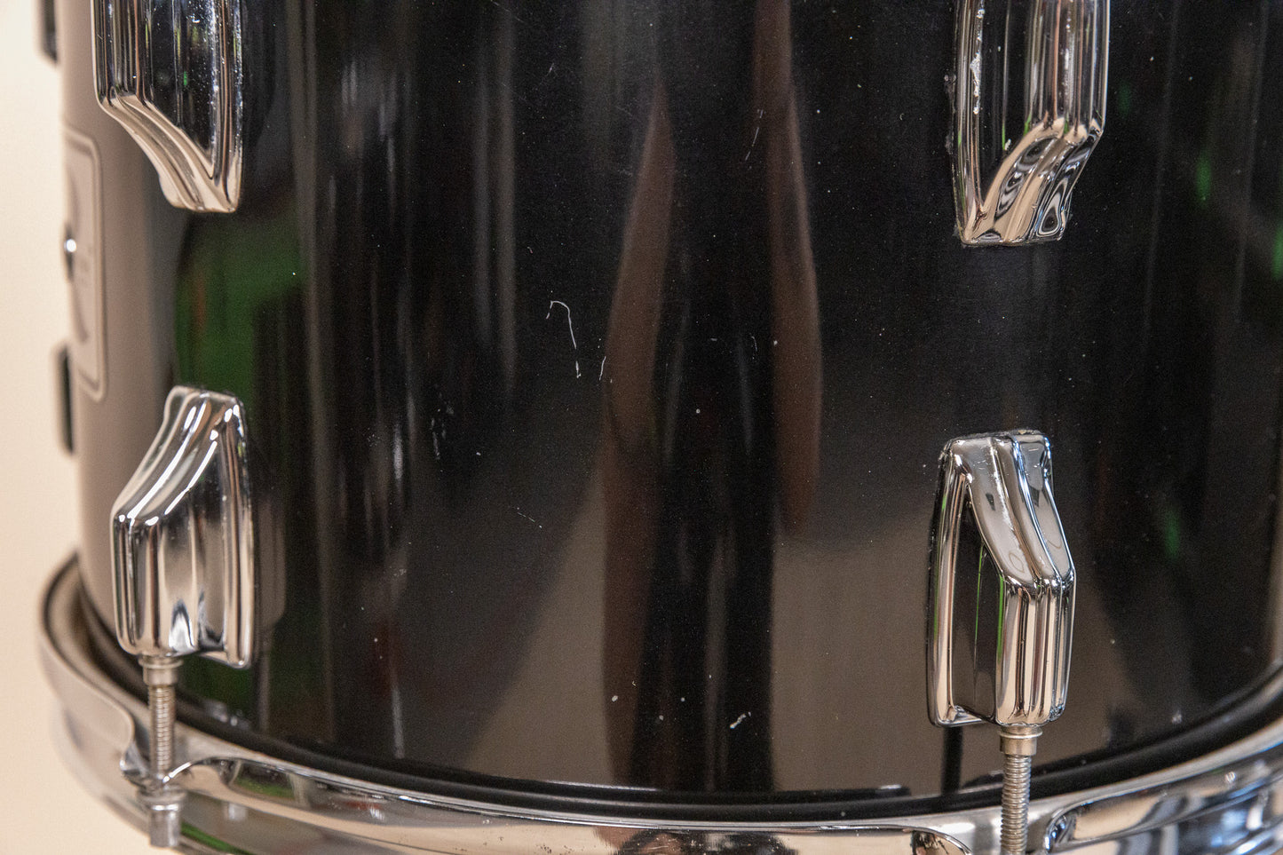 1980s Rogers XP-8 Jet Black Drum Pearl Drum Set 14x22 9x13 and 16x16