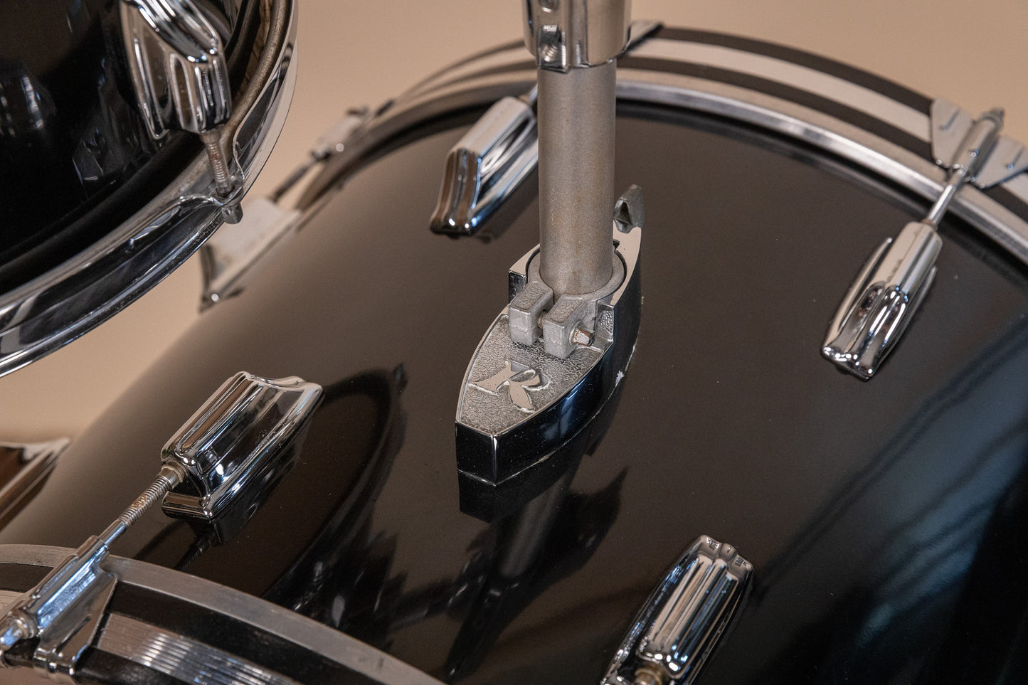 1980s Rogers XP-8 Jet Black Drum Pearl Drum Set 14x22 9x13 and 16x16