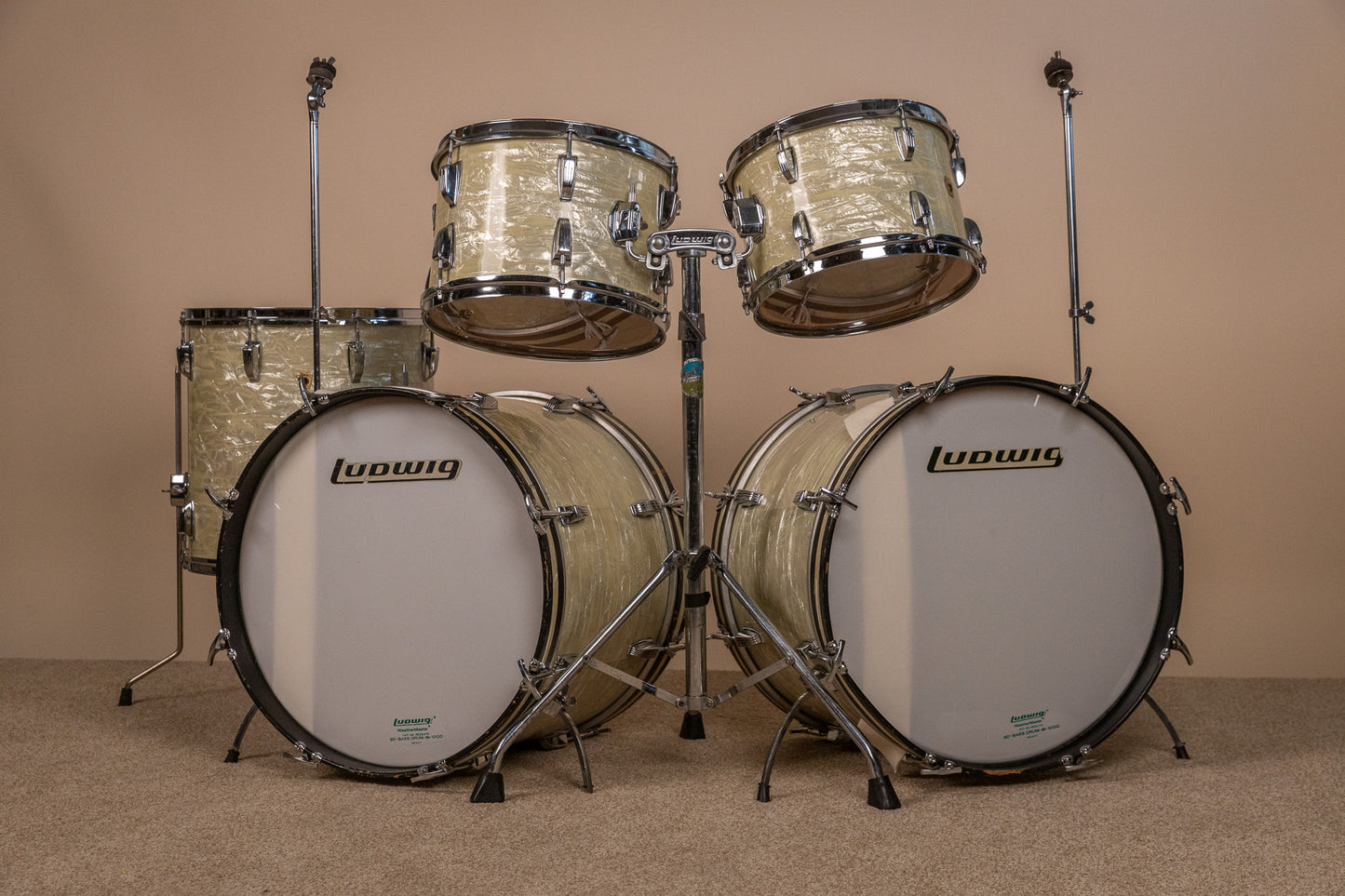 1960s Ludwig Rock Duo White Marine Pearl Drum Set