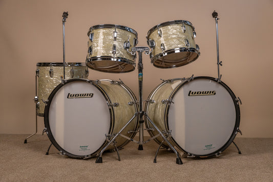 1960s Ludwig Rock Duo White Marine Pearl Drum Set