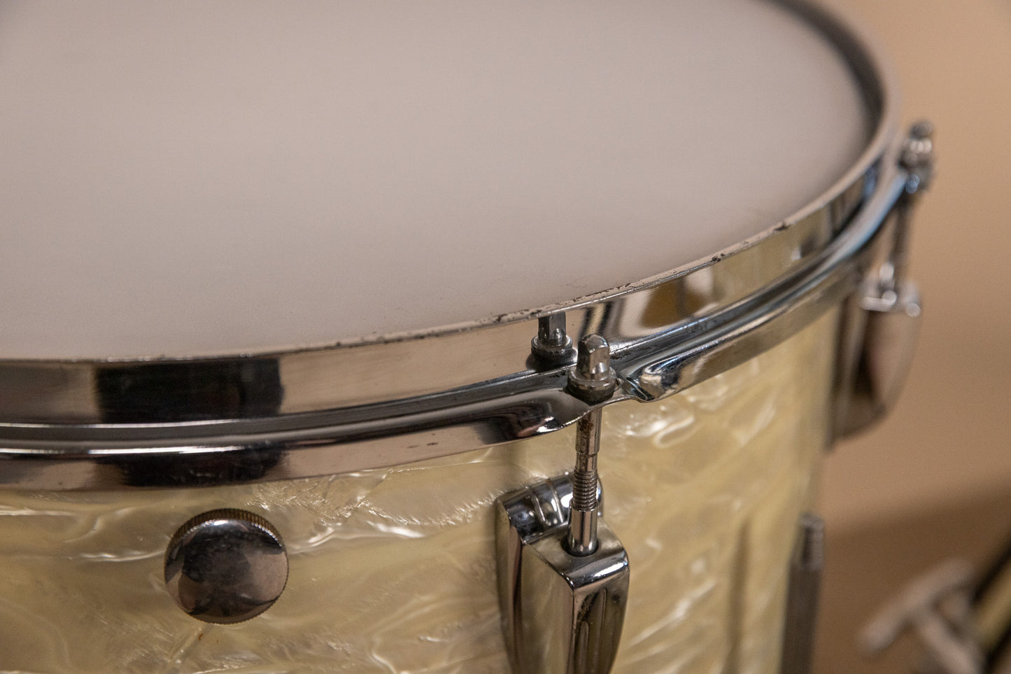 1960s Ludwig Rock Duo White Marine Pearl Drum Set
