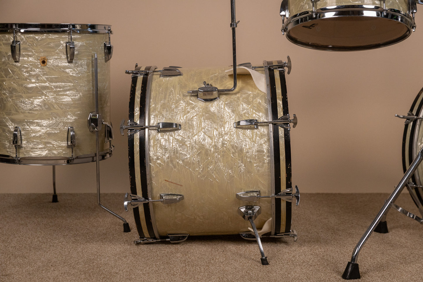 1960s Ludwig Rock Duo White Marine Pearl Drum Set