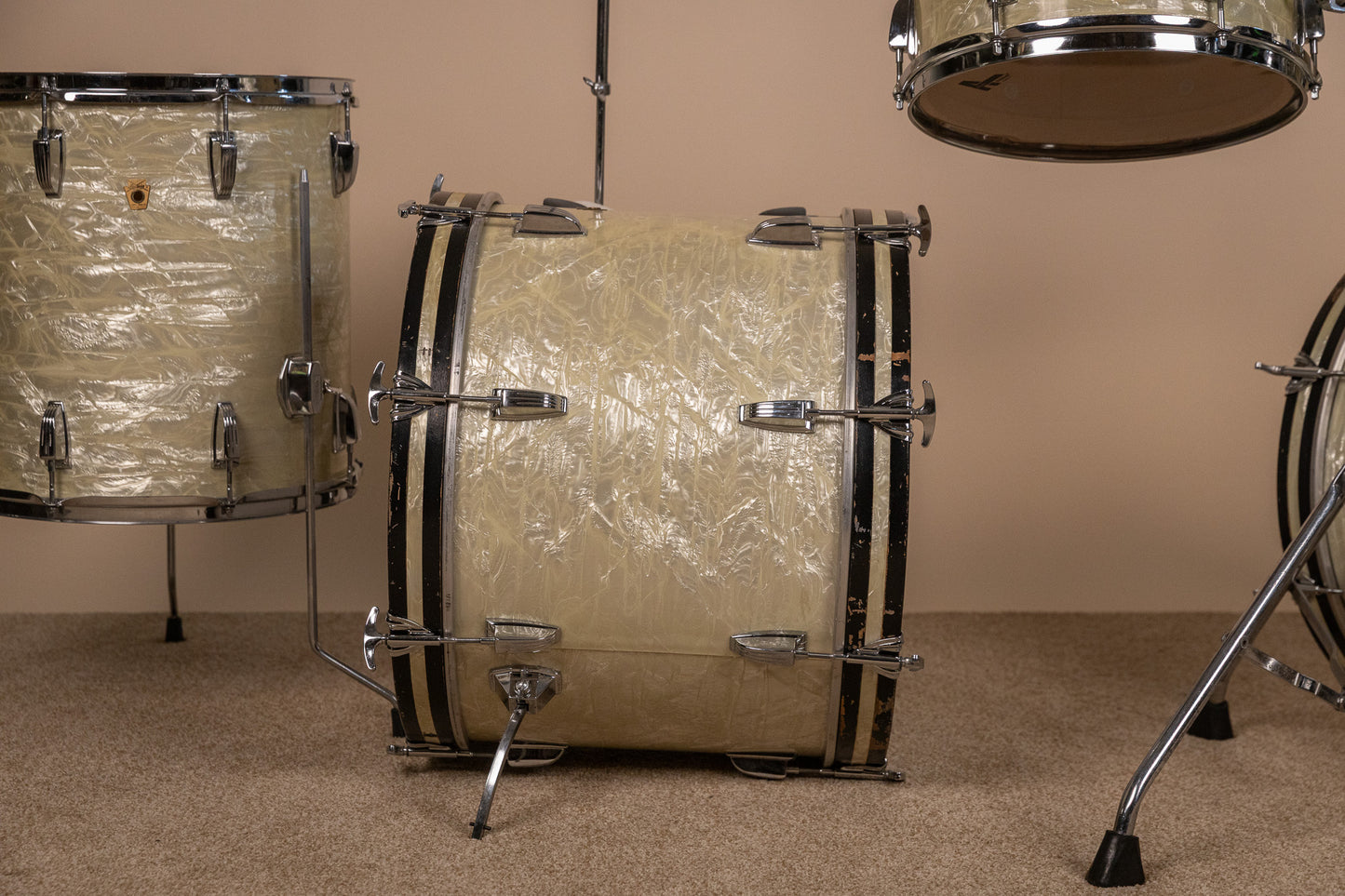 1960s Ludwig Rock Duo White Marine Pearl Drum Set