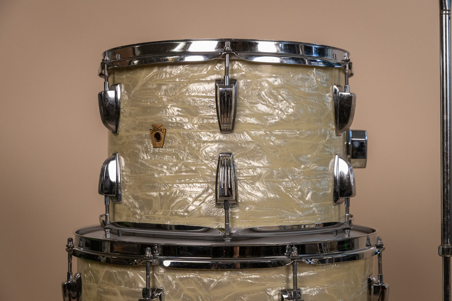 1960s Ludwig Rock Duo White Marine Pearl Drum Set