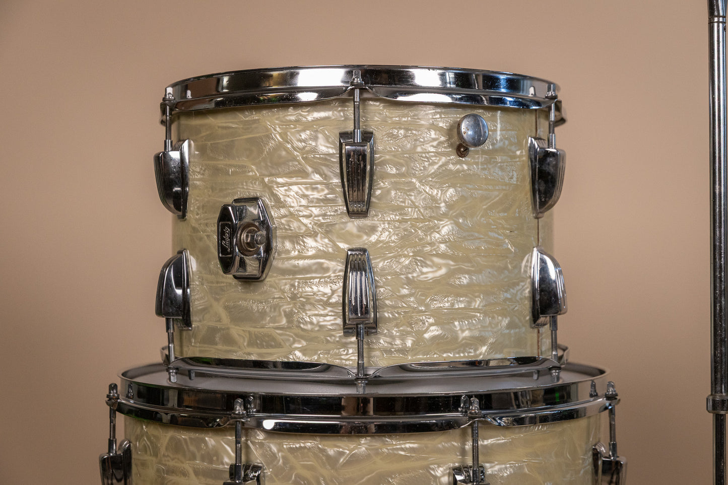 1960s Ludwig Rock Duo White Marine Pearl Drum Set