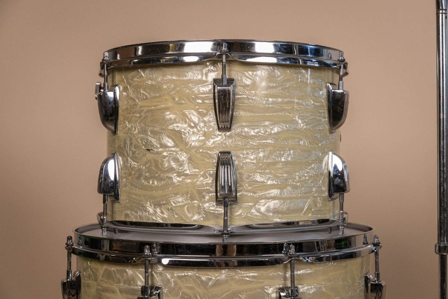 1960s Ludwig Rock Duo White Marine Pearl Drum Set