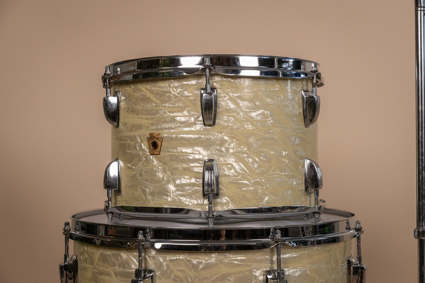 1960s Ludwig Rock Duo White Marine Pearl Drum Set