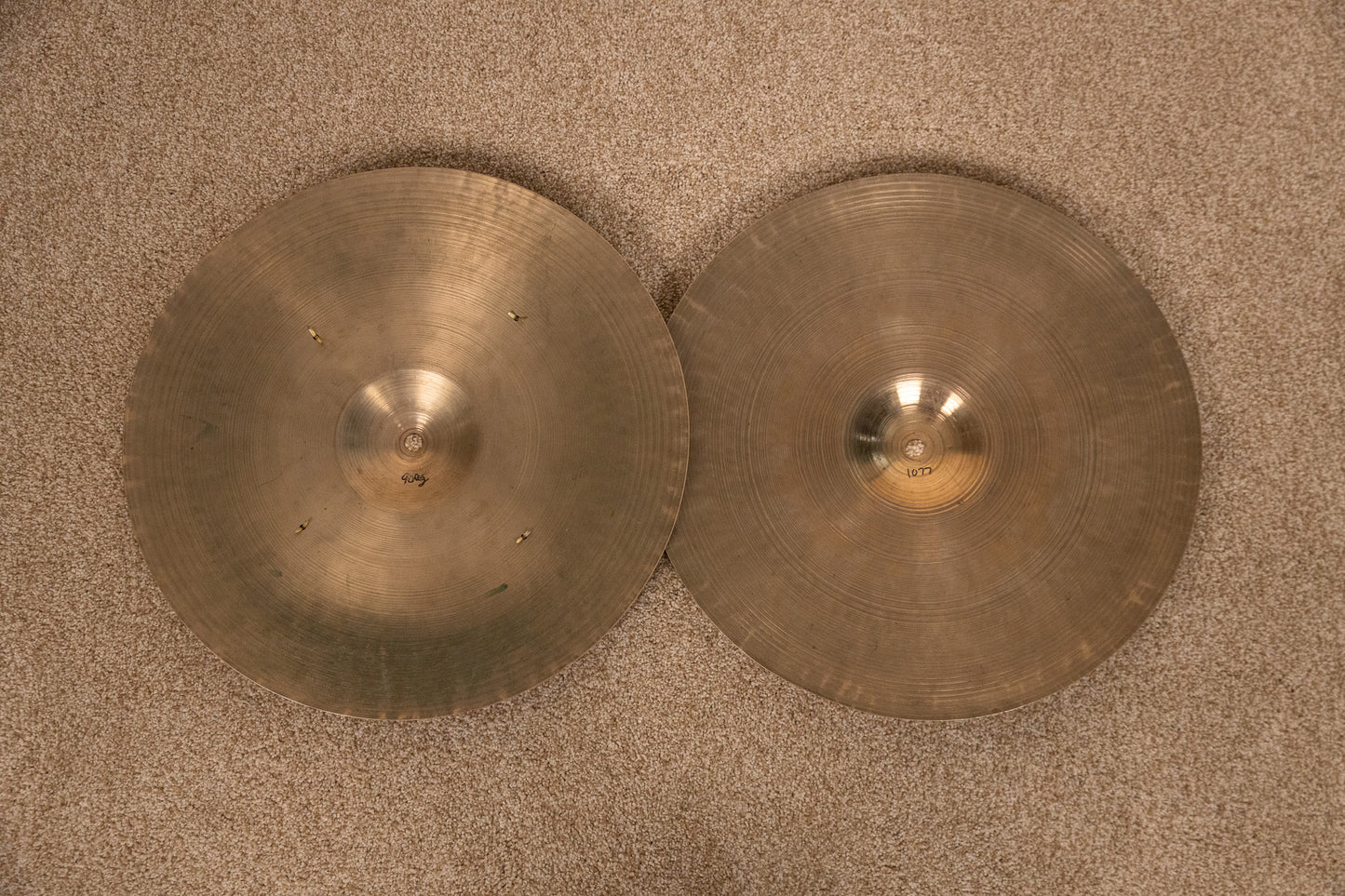 Vintage Zildjian 15" Transition Stamp Sizzle Hi Hat Cymbals 900g 1077g