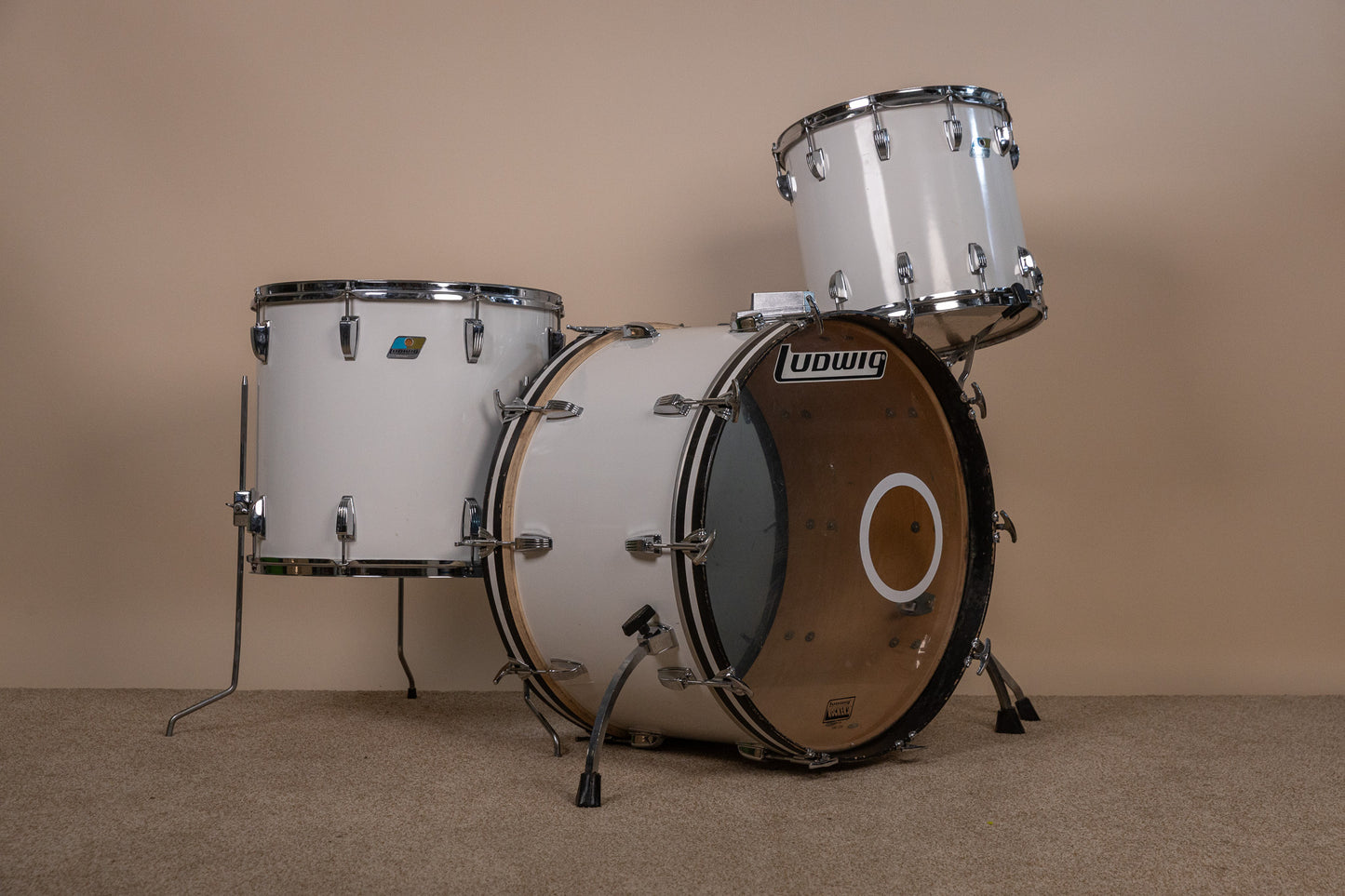 1980s Ludwig White Cortex Drum Set 14x24 13x14 16x18