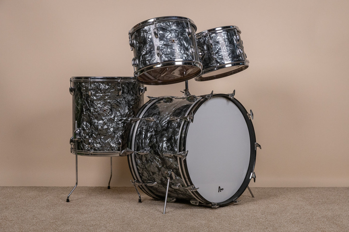 1970s Slingerland "New Rock" Black Diamond Pearl Drum Set