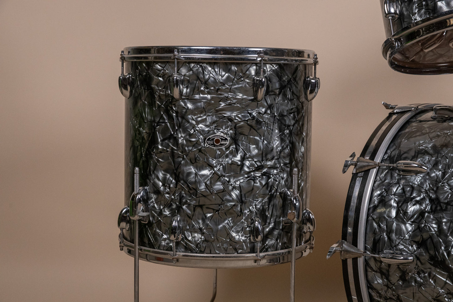 1970s Slingerland "New Rock" Black Diamond Pearl Drum Set