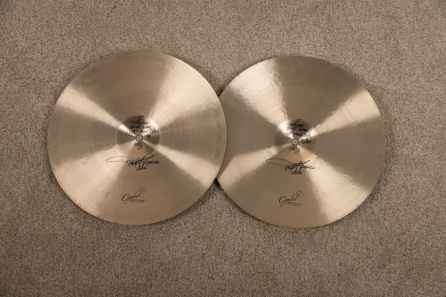Cymbal Craftsman 15" Trans-Stamp Style Hi Hat Cymbals 808g 880g