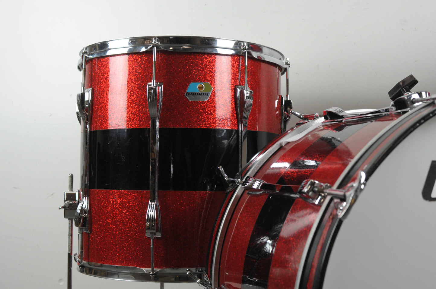 1970s Ludwig Tri-Band Black & Red Mach Lug Drum Set