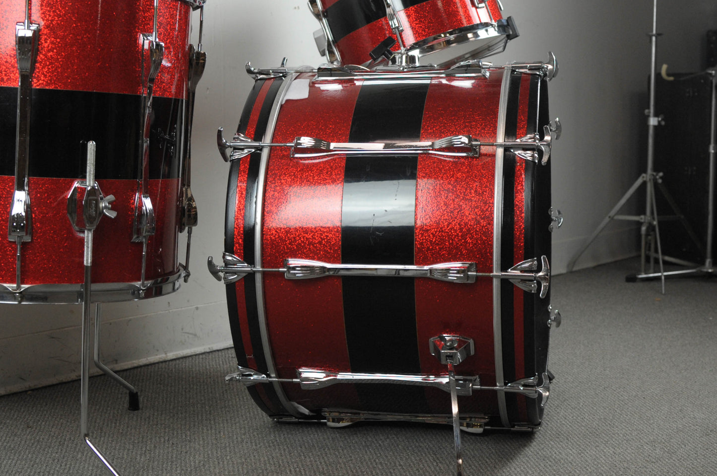 1970s Ludwig Tri-Band Black & Red Mach Lug Drum Set