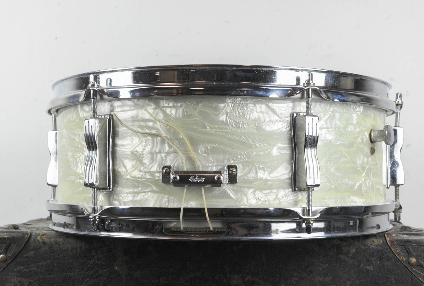1960s Ludwig 5x14 Pre-Serial White Marine Pearl Pioneer Snare Drum