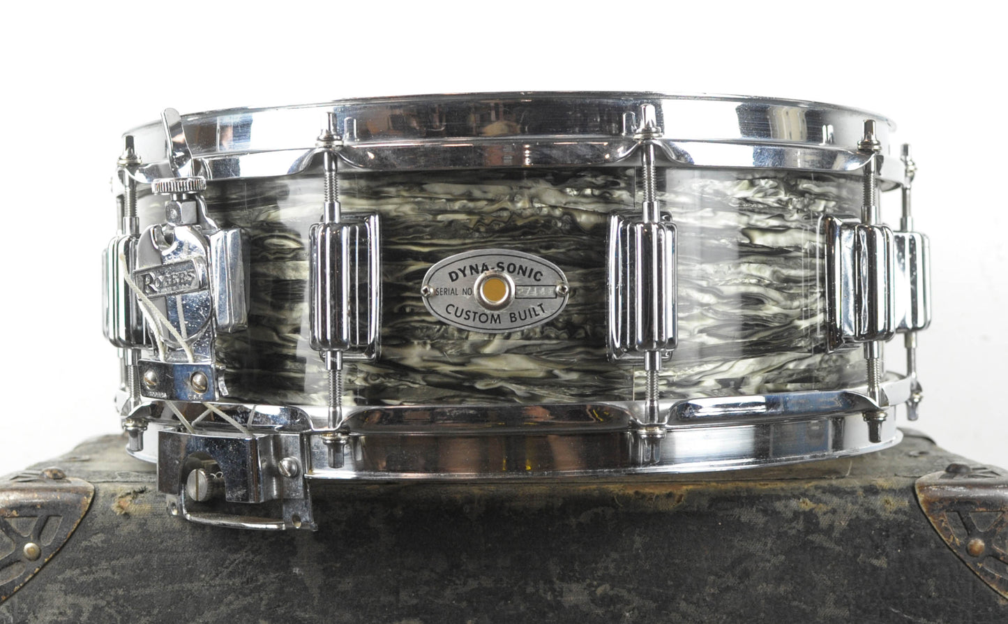 1970s Rogers 5x14 Black Strata Pearl Dynasonic Snare Drum