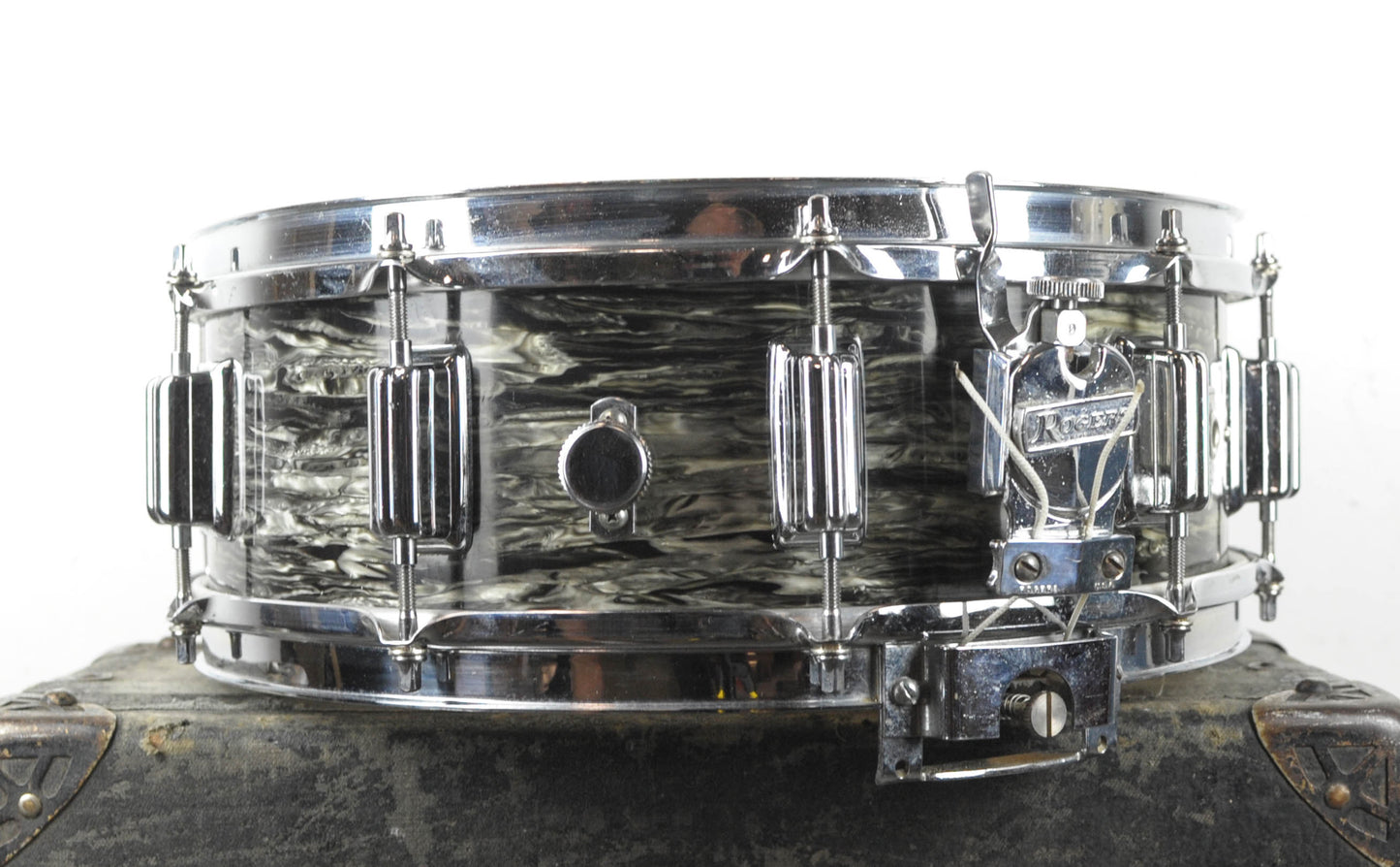 1970s Rogers 5x14 Black Strata Pearl Dynasonic Snare Drum