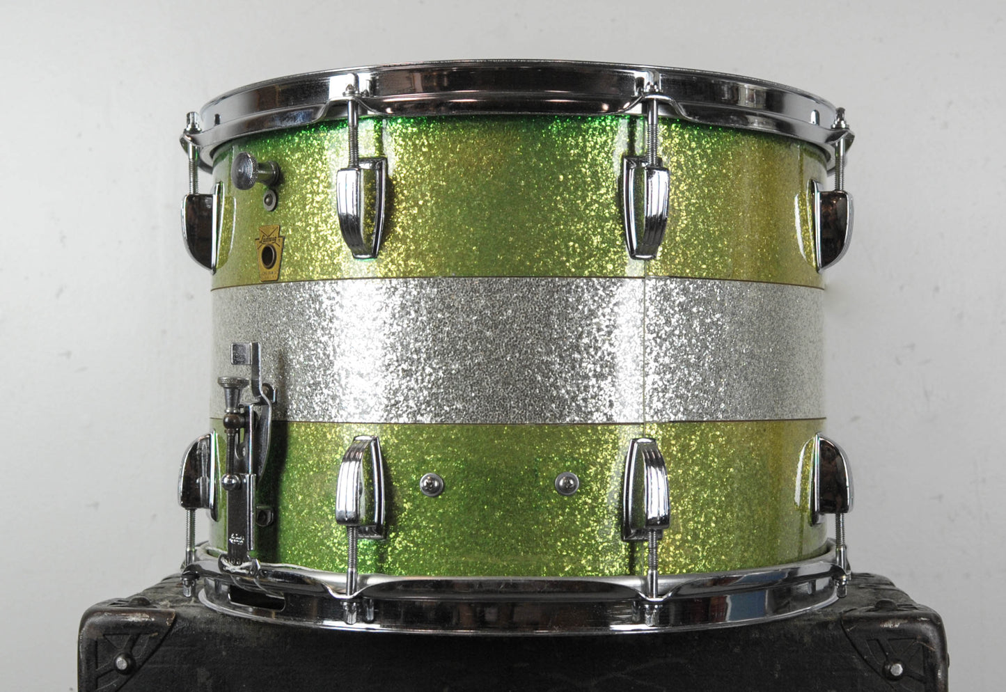 1960s Ludwig 10x14 "Tri-Band" Green & Silver Parade Drum