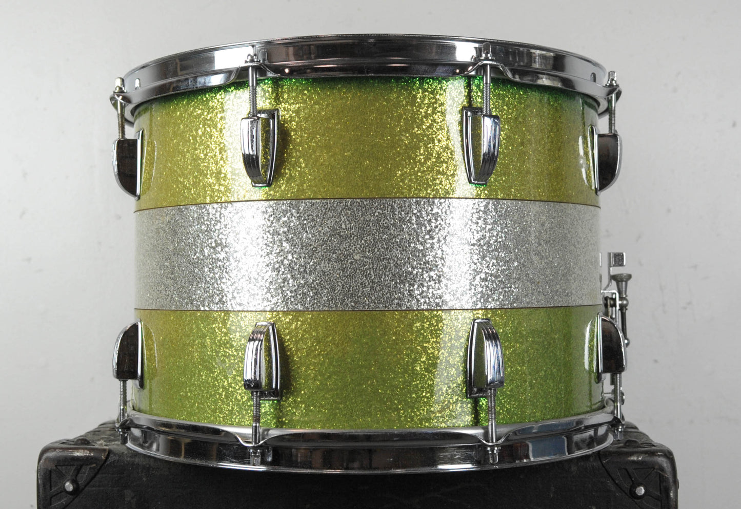 1960s Ludwig 10x14 "Tri-Band" Green & Silver Parade Drum