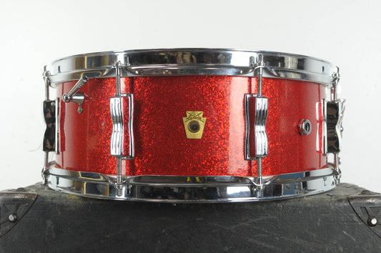 1960s Ludwig 5x14 Red Sparkle Jazz Festival Snare Drum