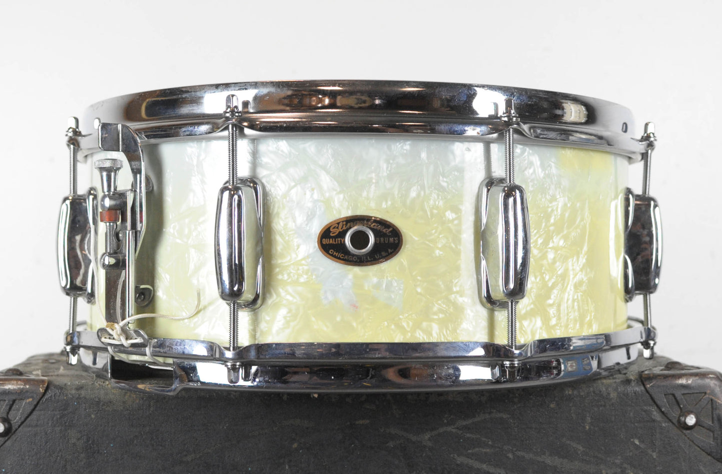 1950s Slingerland 5x14 Hollywood Ace White Marine Pearl Snare Drum