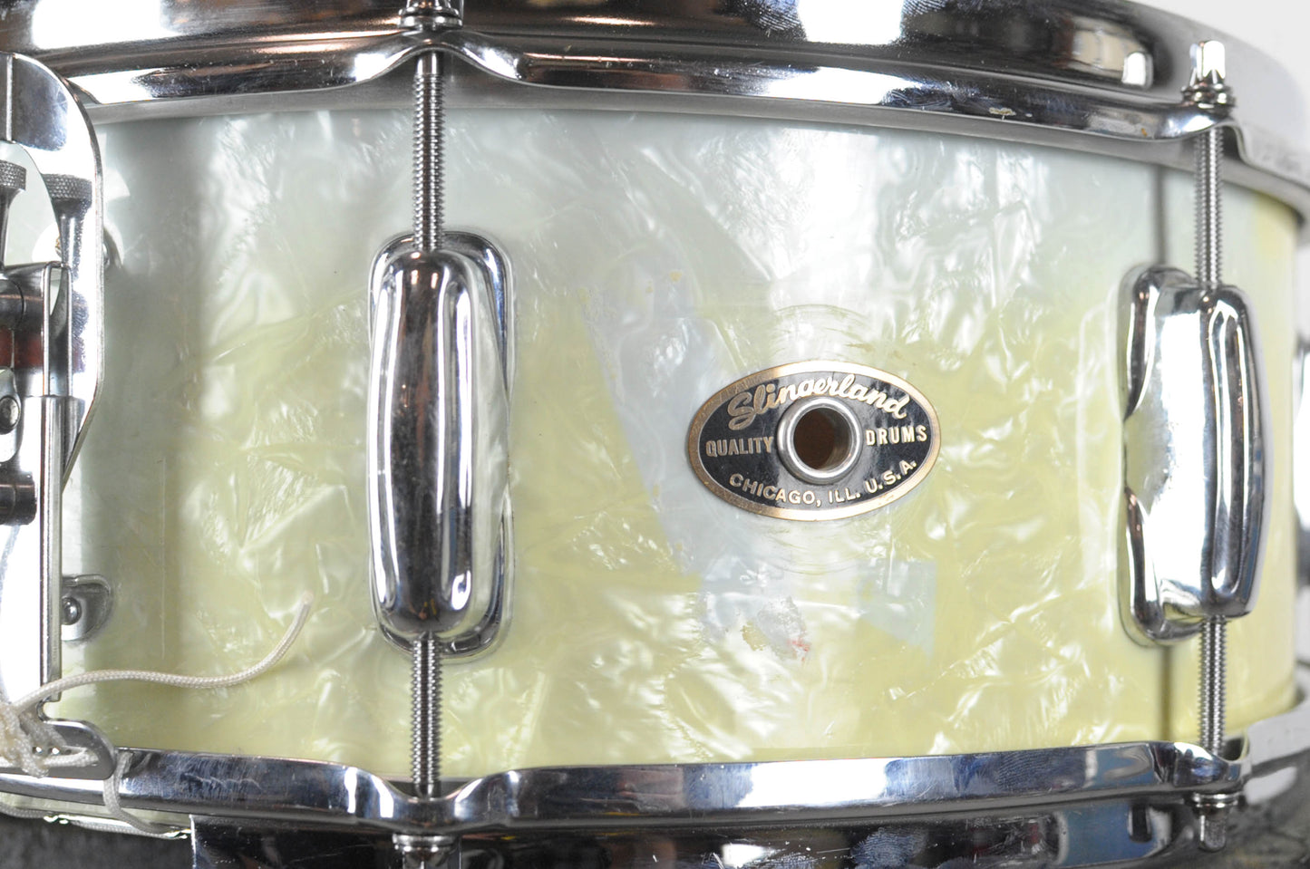 1950s Slingerland 5x14 Hollywood Ace White Marine Pearl Snare Drum