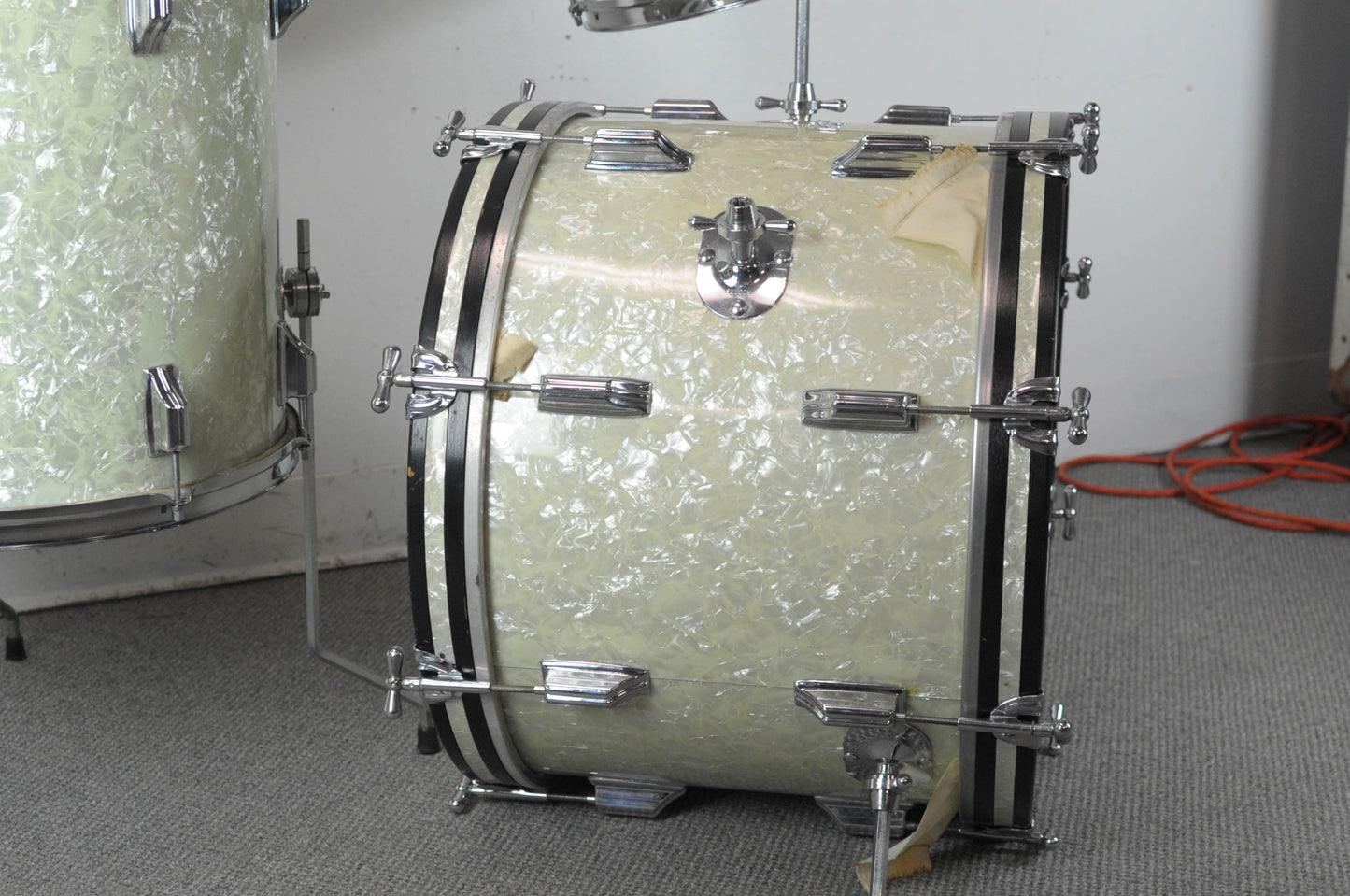 1960s Rogers Swingtime White Marine Pearl Drum Set