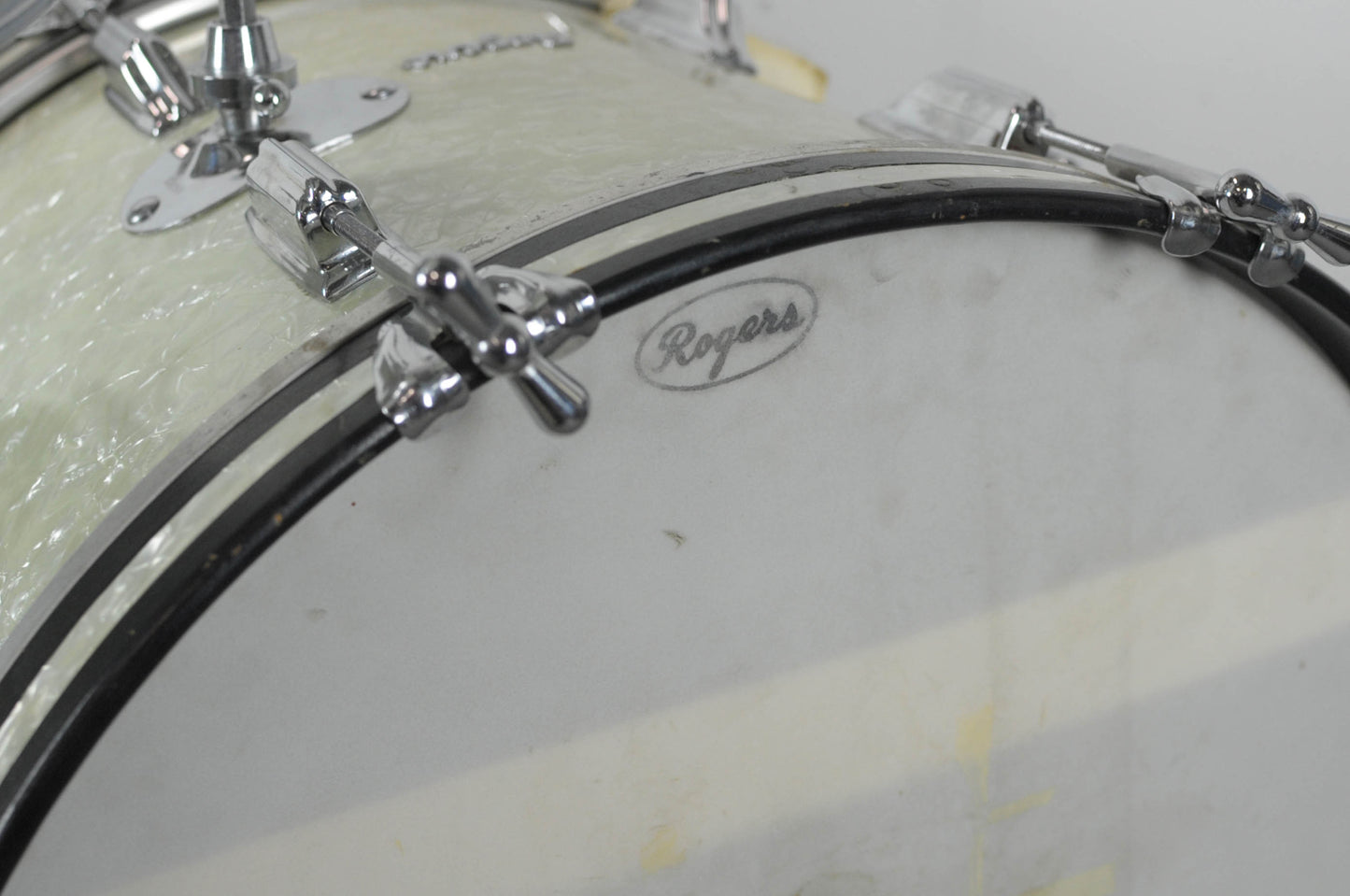 1960s Rogers Swingtime White Marine Pearl Drum Set