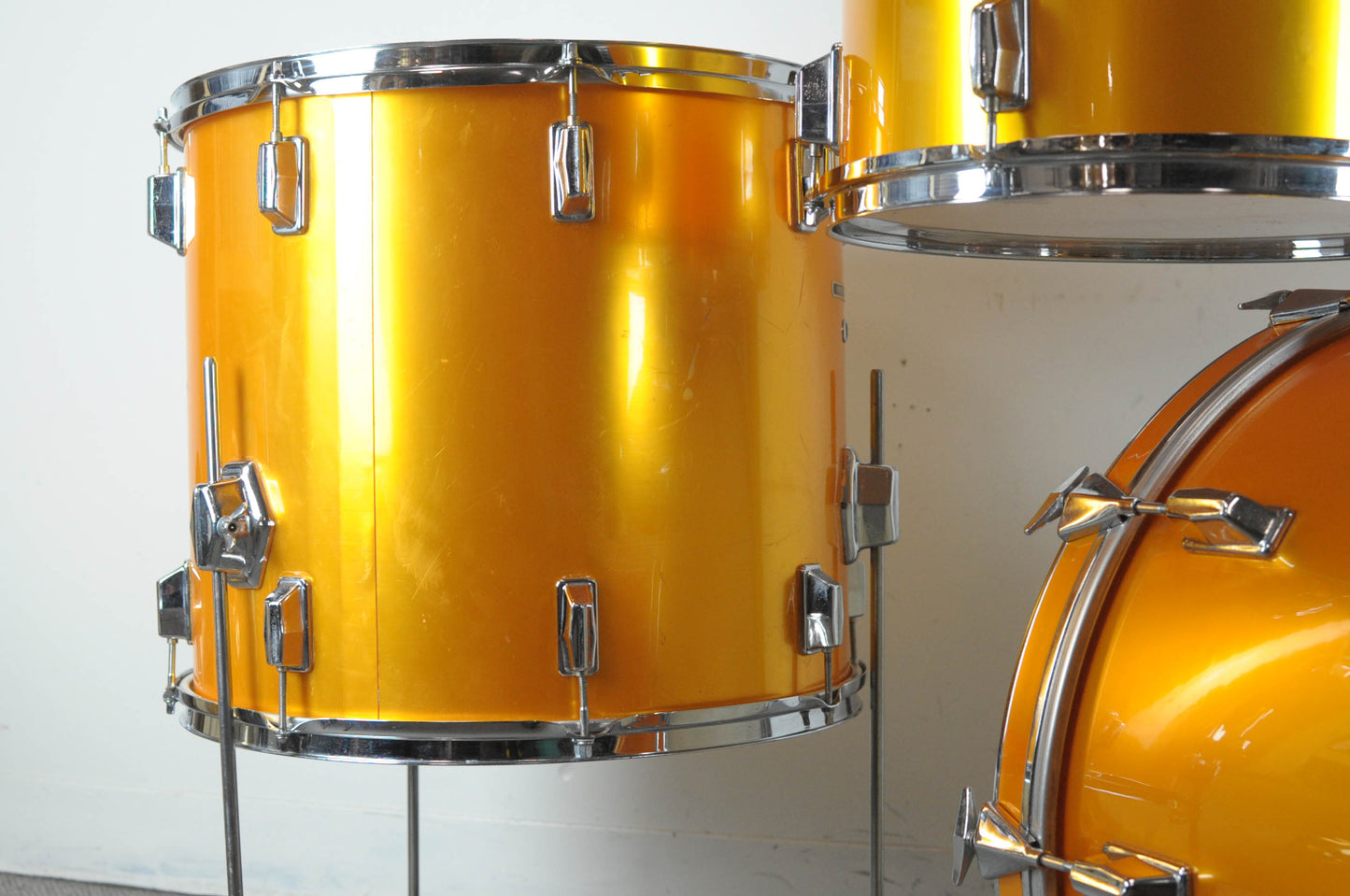 1980s Pearl All-Fiberglass Gold Satin Drum Set