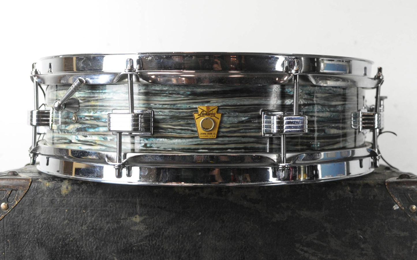1960s Ludwig Pre-Serial 4x14 Oyster Blue Downbeat Snare Drum