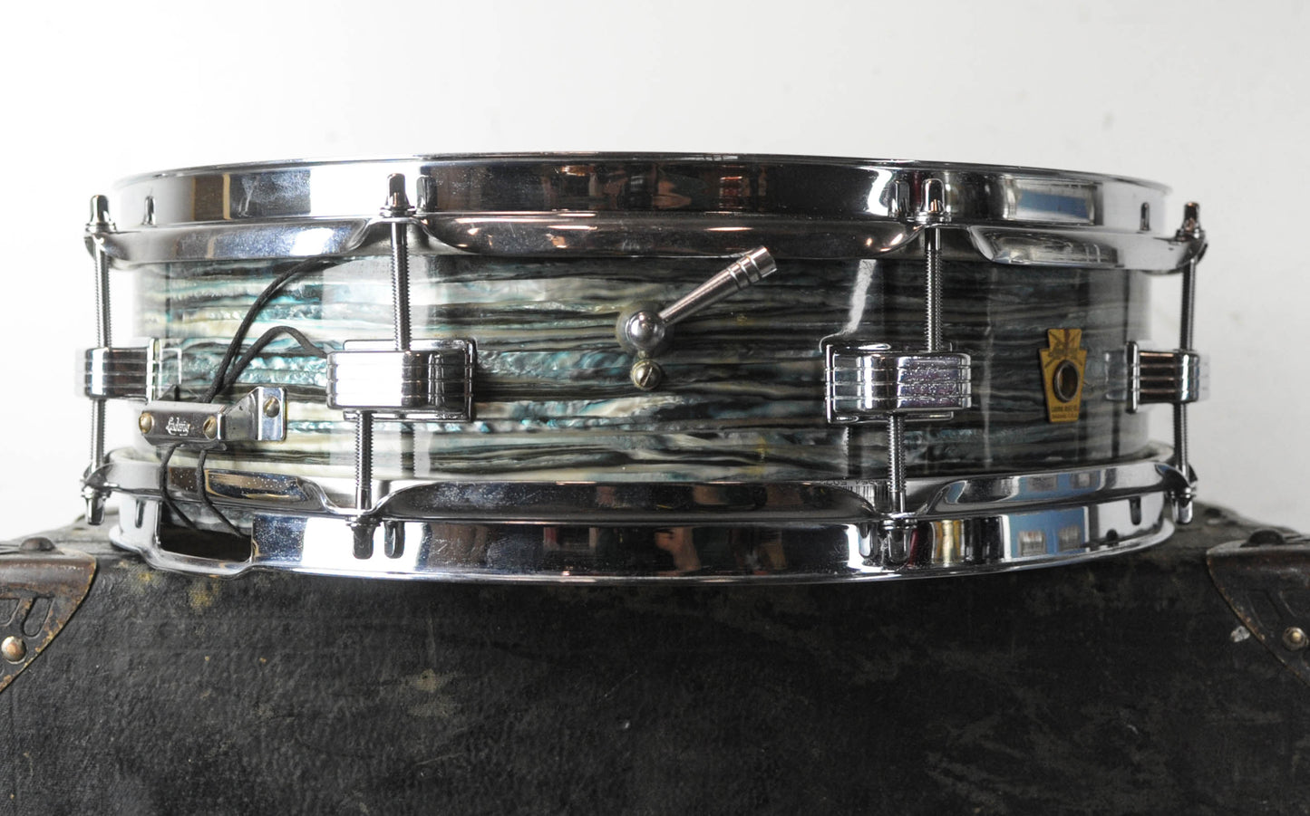 1960s Ludwig Pre-Serial 4x14 Oyster Blue Downbeat Snare Drum