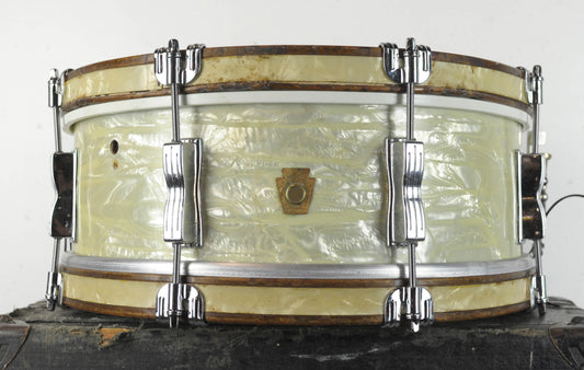 1960s Ludwig 5x14 White Marine Pearl Jazz Festival Snare Drum