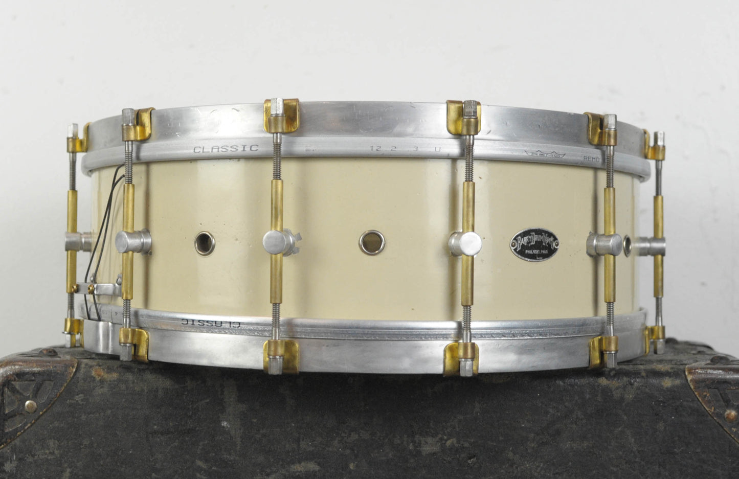 1920s Barry 5x14 Professional White Lacquer Snare Drum