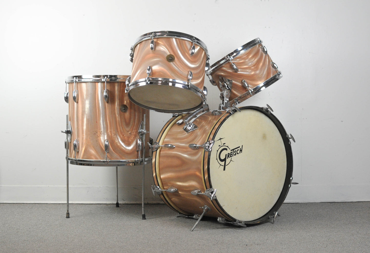 1960s Gretsch Sunset Satin Flame Drum Set