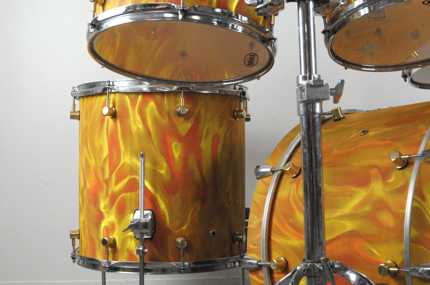 1990s Spaun "Marmelade Satin Flame" Maple Drum Set