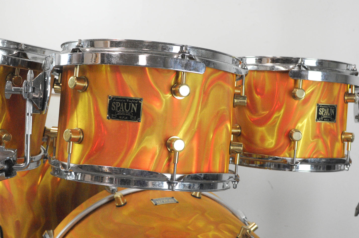 1990s Spaun "Marmelade Satin Flame" Maple Drum Set