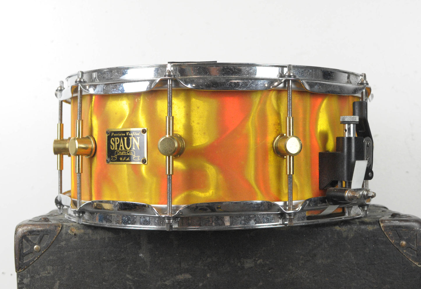 1990s Spaun 6x14 Marmelade Satin Flame Maple Snare Drum