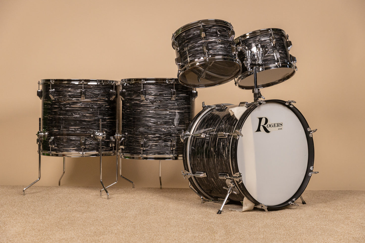 Vintage Rogers Holiday Black Oyster Pearl Drum Set
