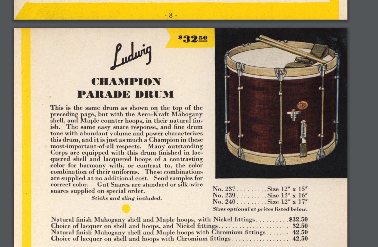 1930s Ludwig 12x15 "Champion" Parade Drum