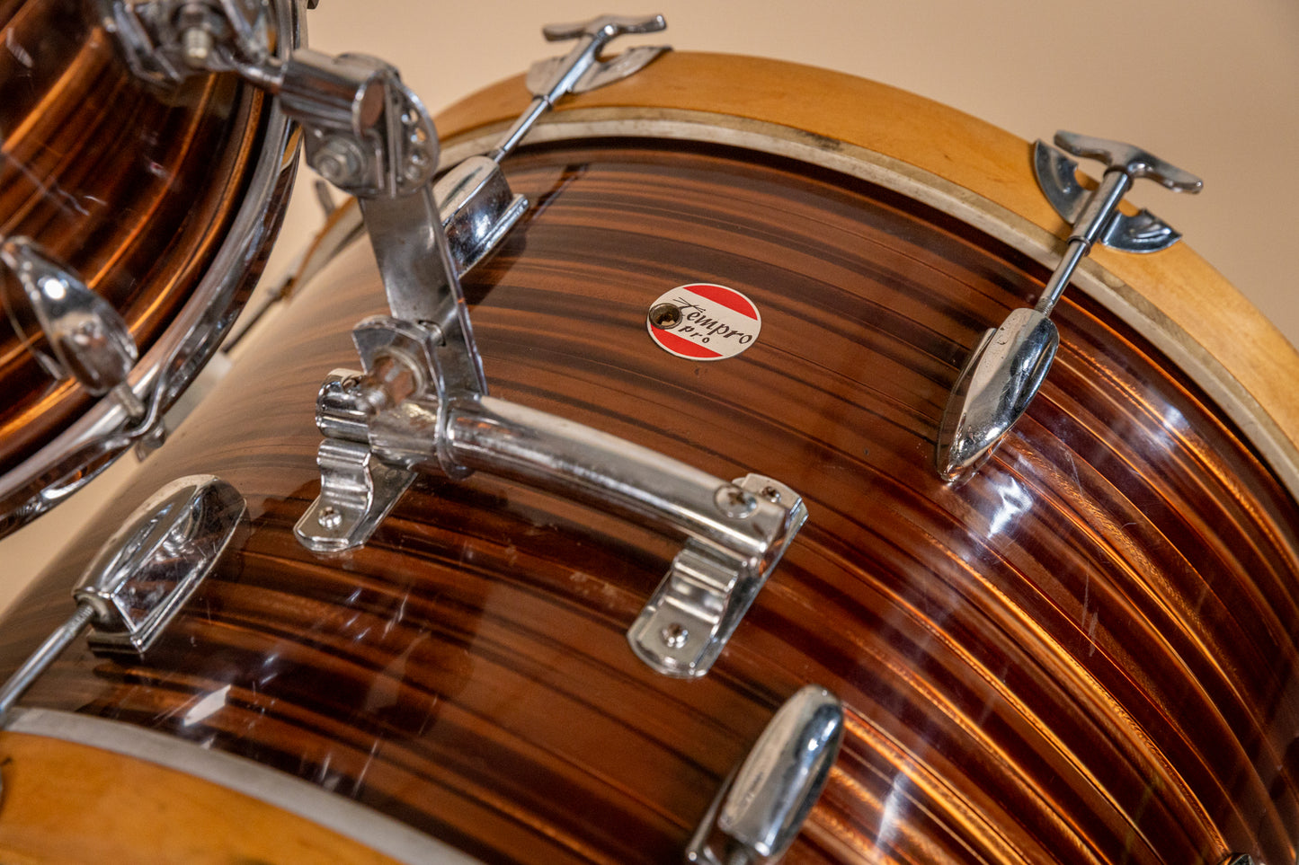 1970s Tempro Tiger Eye's Pearl Drum Set 14x20 8x12 and 16x16