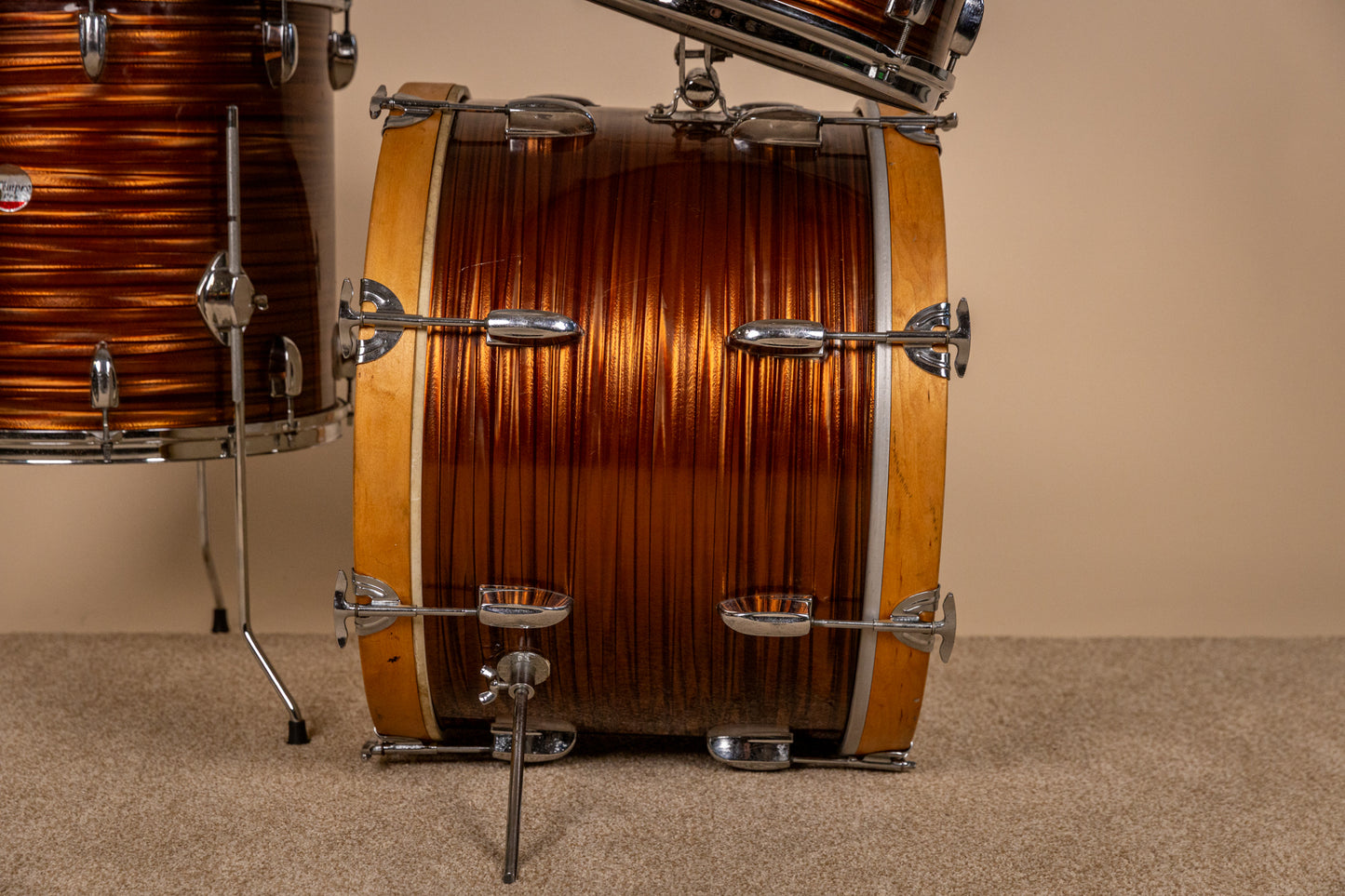 1970s Tempro Tiger Eye's Pearl Drum Set 14x20 8x12 and 16x16
