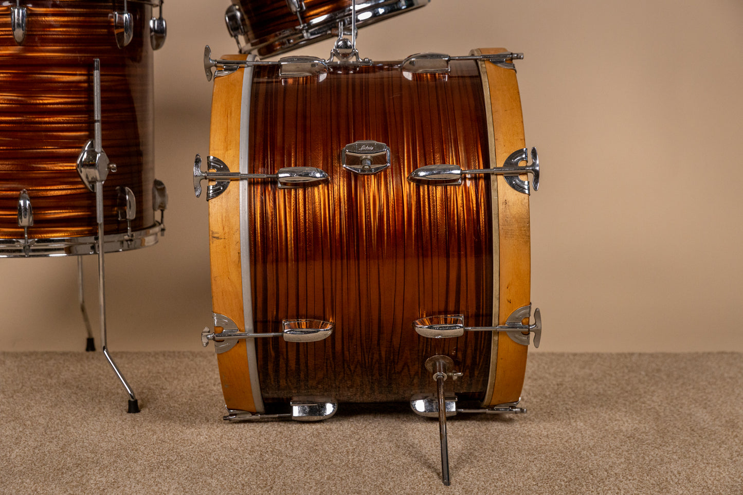1970s Tempro Tiger Eye's Pearl Drum Set 14x20 8x12 and 16x16