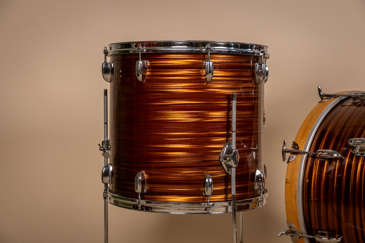 1970s Tempro Tiger Eye's Pearl Drum Set 14x20 8x12 and 16x16