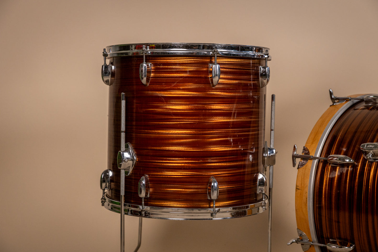 1970s Tempro Tiger Eye's Pearl Drum Set 14x20 8x12 and 16x16