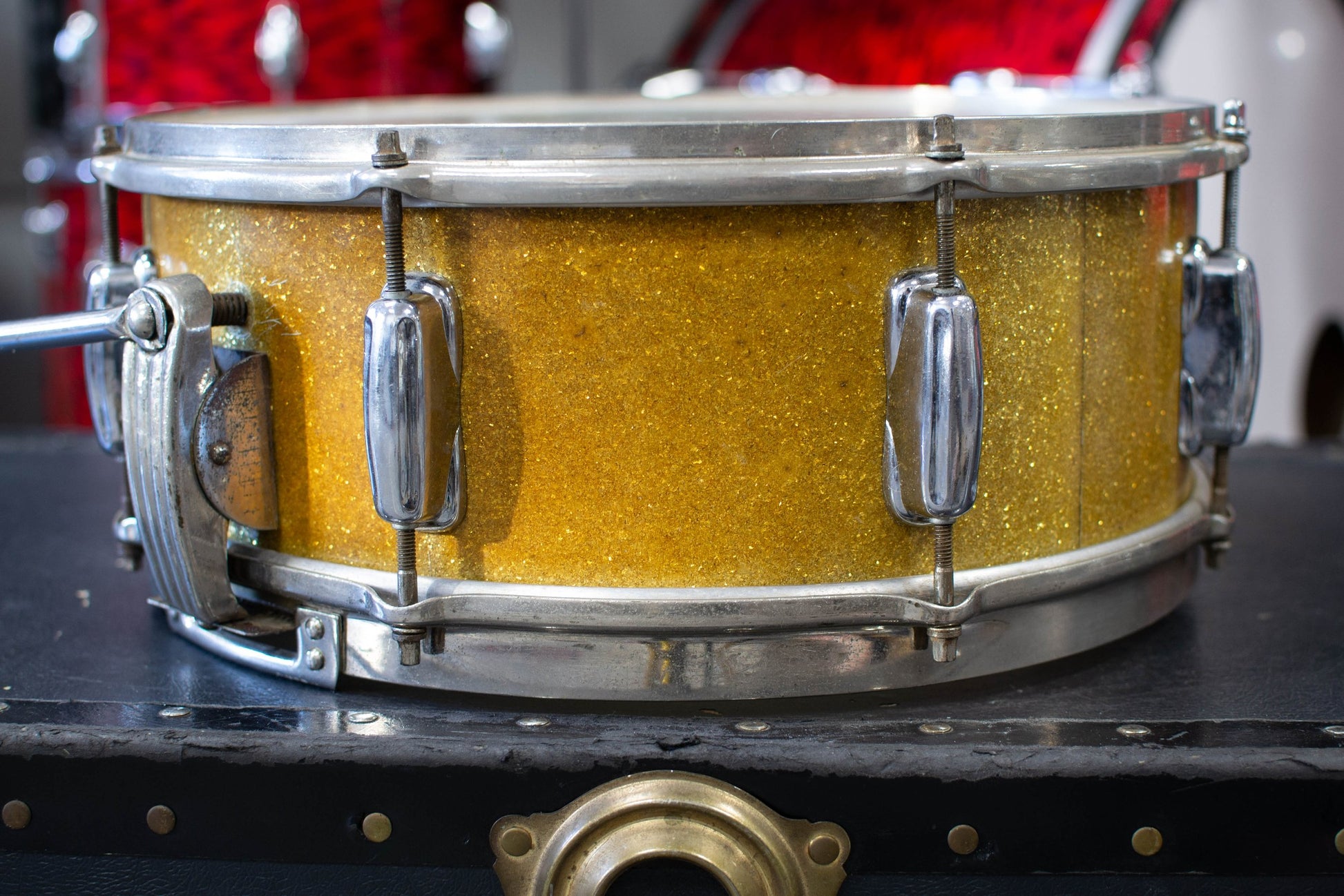 1950s Slingerland 5x14 Sparkling Gold Pearl Super Gene Krupa Snare Drum