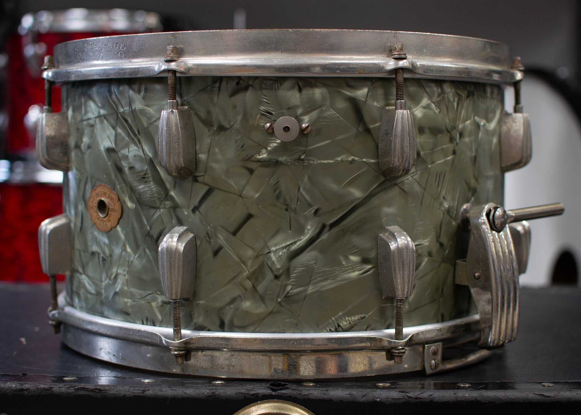 1940s Slingerland 8x14 Super Gene Krupa Radio King Black Diamond Pearl Snare Drum
