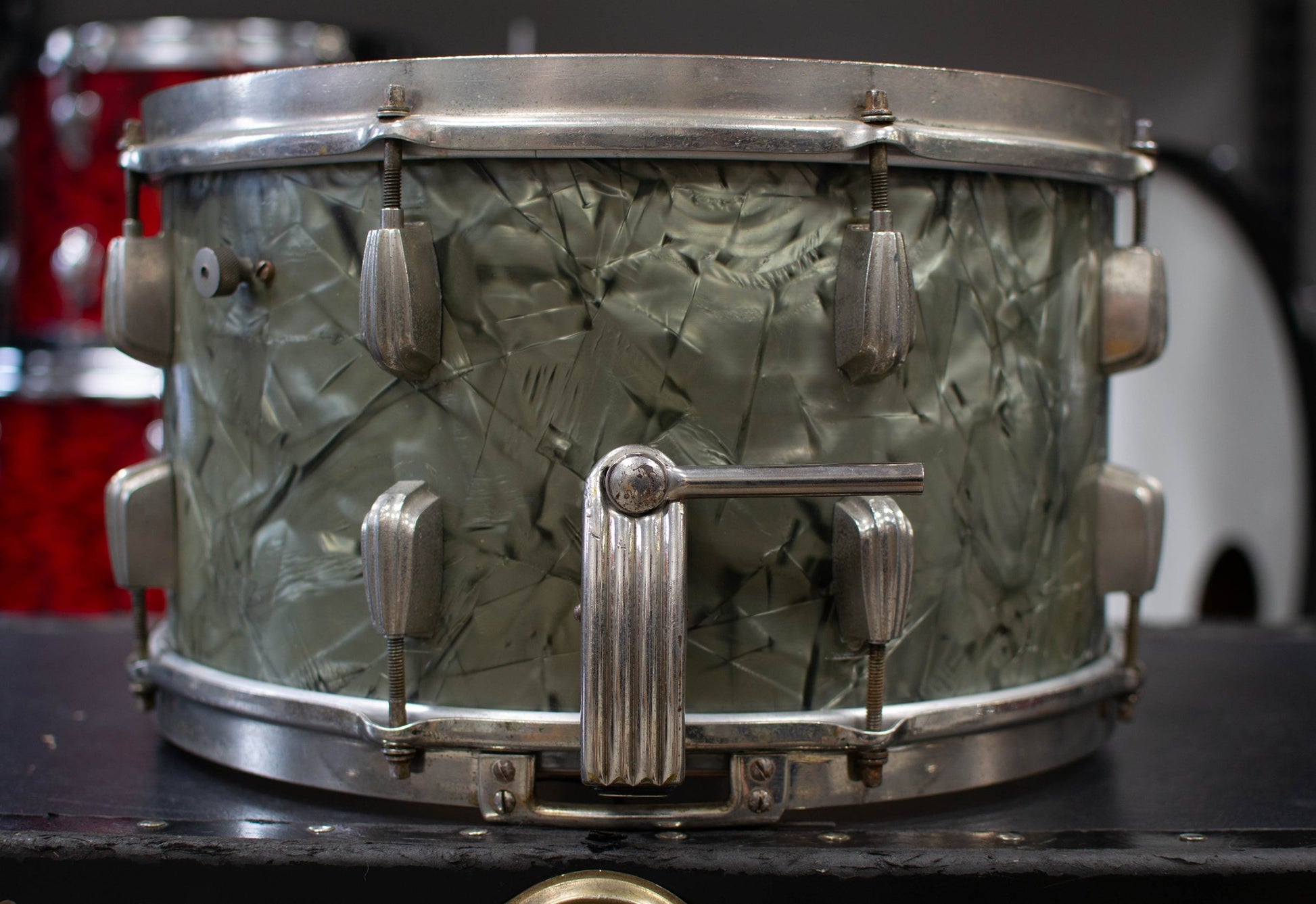 1940s Slingerland 8x14 Super Gene Krupa Radio King Black Diamond Pearl Snare Drum