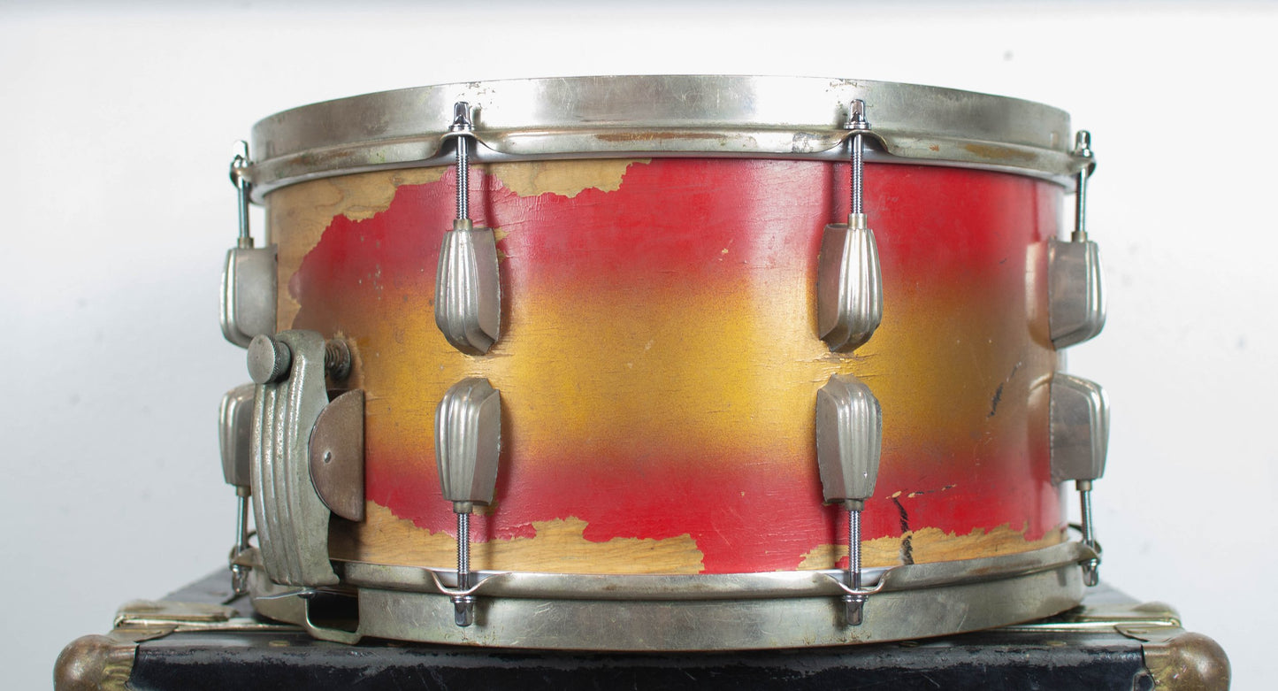 1940s Slingerland 7x14 Gold & Red Duco Snare Drum