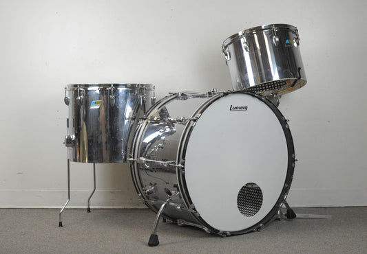 1970s Ludwig Chrome Over Wood 14x24 10x14 and 14x16 Drum Kit